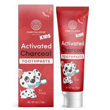 Charcoal House Activated Charcoal Toothpaste for Kids - Organic Cherry Flavoring, Non Abrasive & Fluoride Free